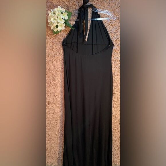 SHEIN S:XXL Black Long Halter Dress With Slit & Rhinestone Link adjustable Belt - Picture 6 of 9